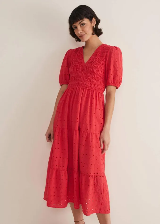 Phase Eight Dresses Gretta Broderie Midi Dress Pink 8211 Women