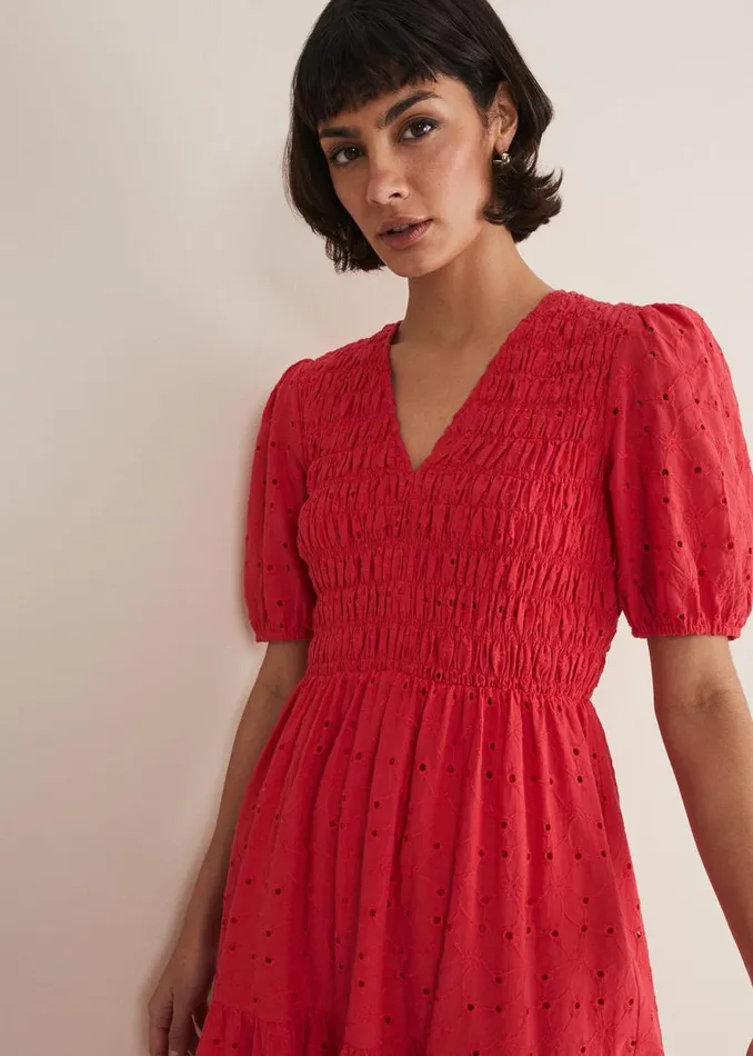 Phase Eight Dresses Gretta Broderie Midi Dress Pink 8211 Women