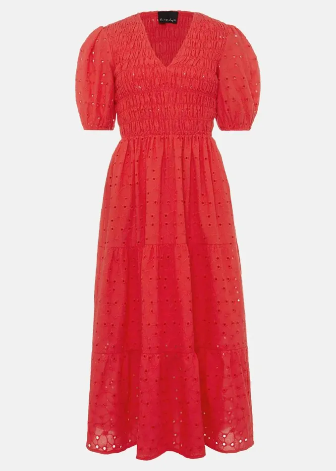 Phase Eight Dresses Gretta Broderie Midi Dress Pink 8211 Women