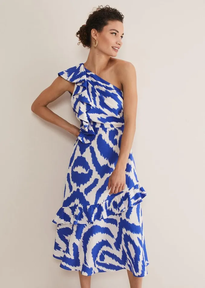 Phase Eight Dresses Joy One Shoulder Midi Dress Indigoivory 8211 Women