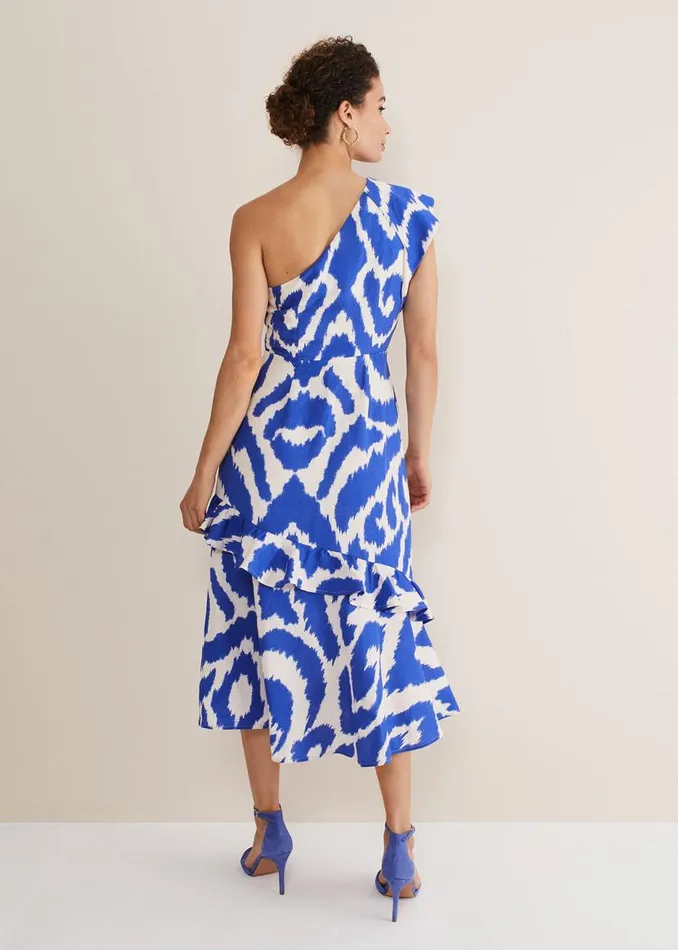 Phase Eight Dresses Joy One Shoulder Midi Dress Indigoivory 8211 Women