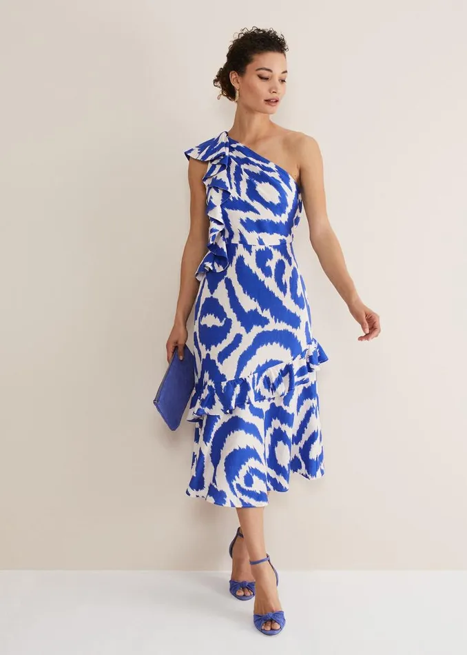 Phase Eight Dresses Joy One Shoulder Midi Dress Indigoivory 8211 Women