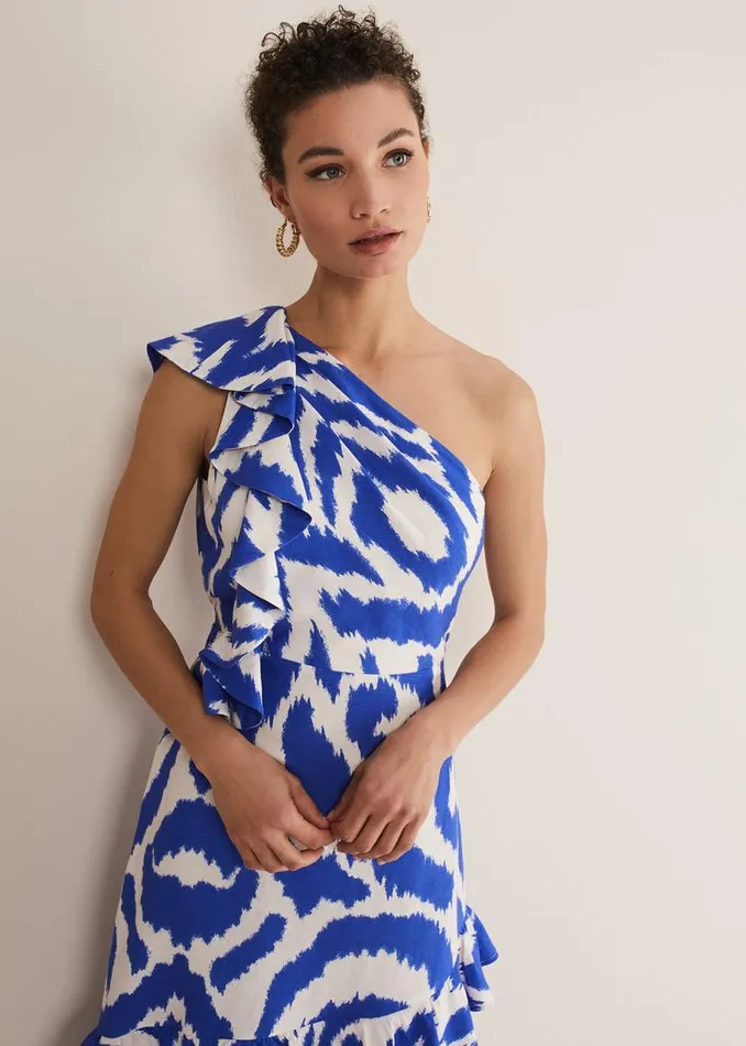 Phase Eight Dresses Joy One Shoulder Midi Dress Indigoivory 8211 Women