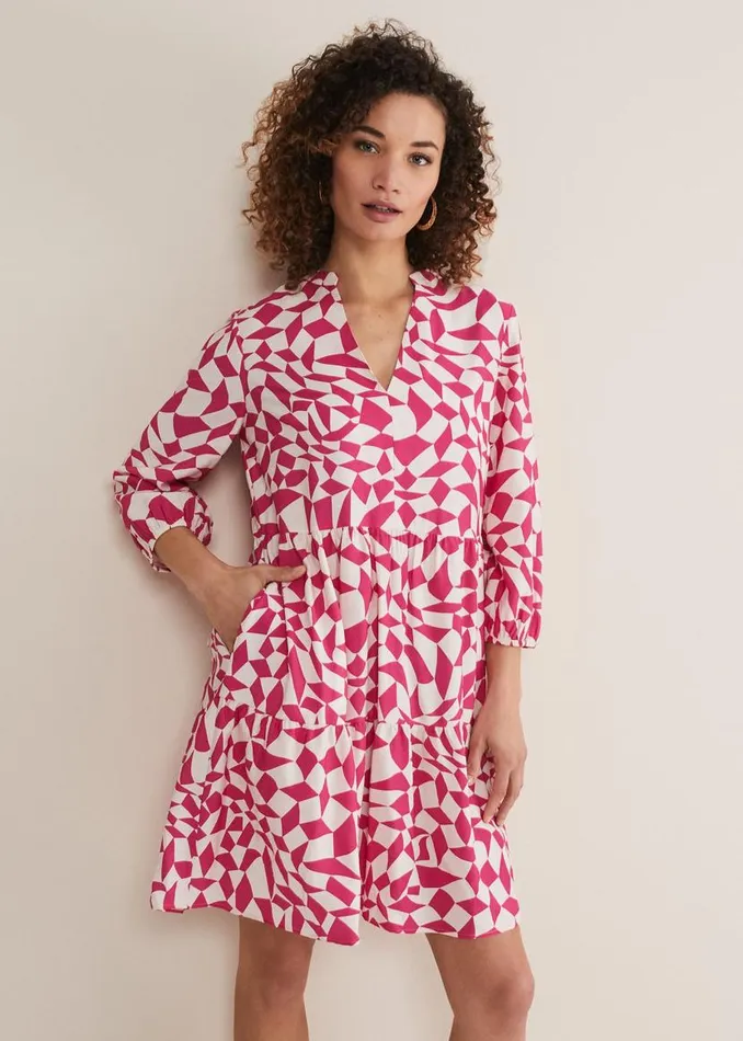 Phase Eight Dresses Kesia Pink Geo Swing Mini Dress Pink 8211 Women