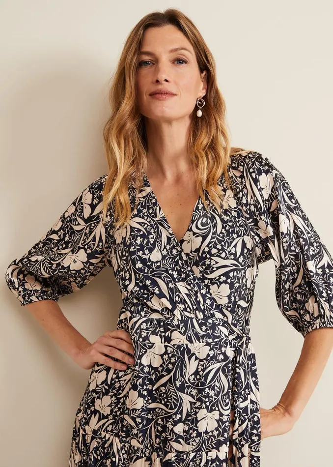 Phase Eight Dresses Kezia Satin Floral Wrap Dress Multicoloured 8211 Women