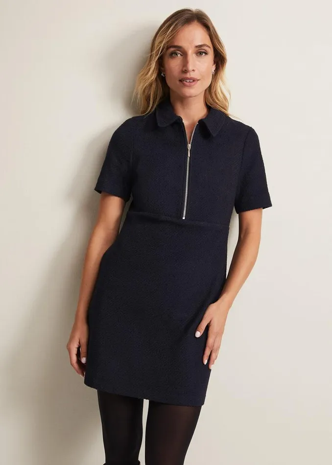 Phase Eight Dresses Lana Tweed Zip Tunic Mini Dress Navy 8211 Women