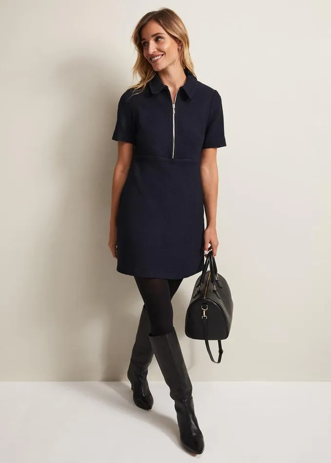 Phase Eight Dresses Lana Tweed Zip Tunic Mini Dress Navy 8211 Women