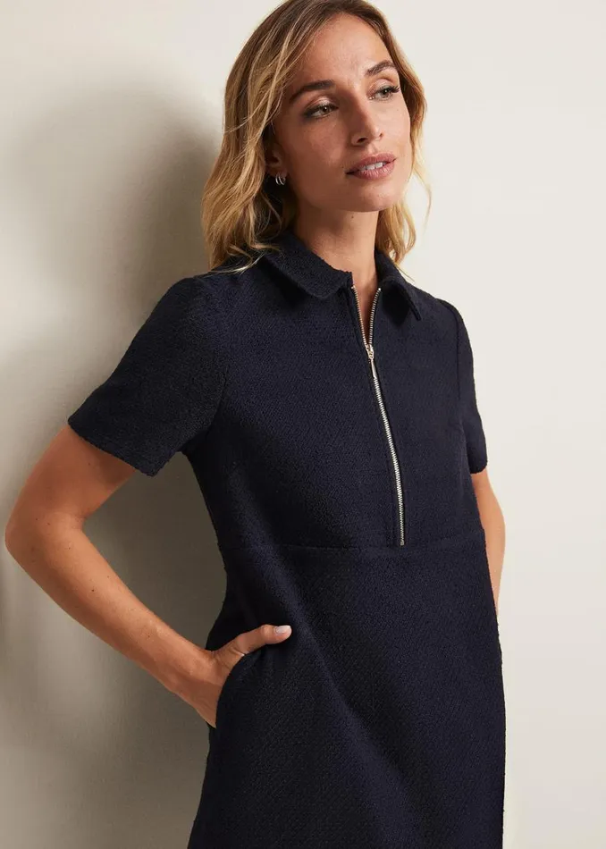 Phase Eight Dresses Lana Tweed Zip Tunic Mini Dress Navy 8211 Women