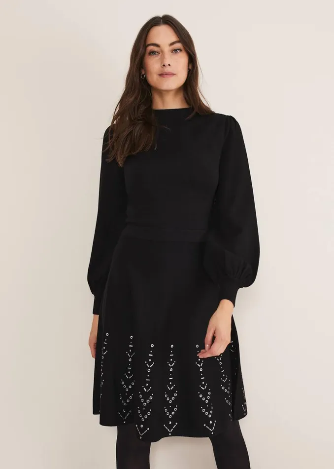 Phase Eight Dresses Marley Metal Work Detail Knit Dress Black 8211 Women