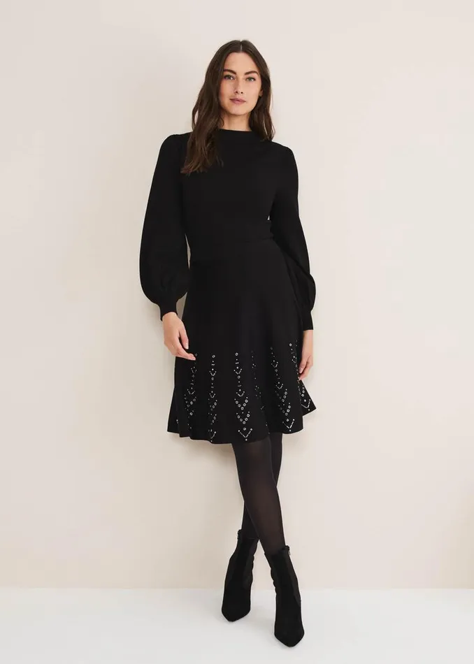 Phase Eight Dresses Marley Metal Work Detail Knit Dress Black 8211 Women