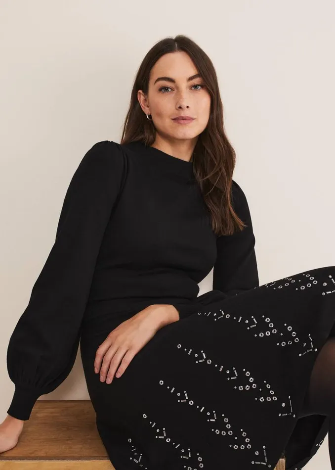 Phase Eight Dresses Marley Metal Work Detail Knit Dress Black 8211 Women