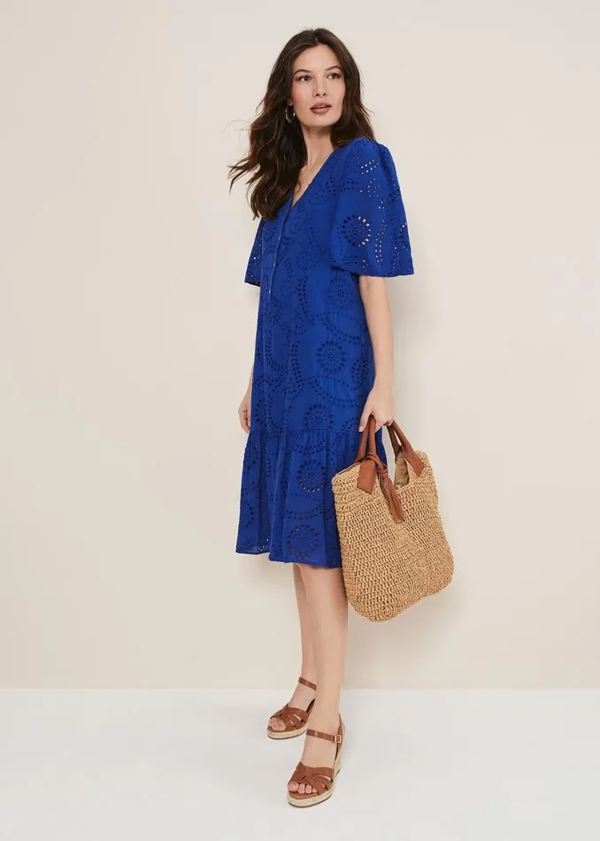 Phase Eight Dresses Meleri Broderie Dress Cobalt 8211 Women