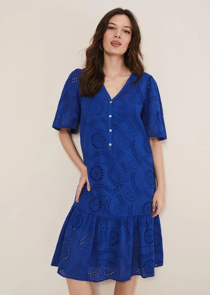 Phase Eight Dresses Meleri Broderie Dress Cobalt 8211 Women