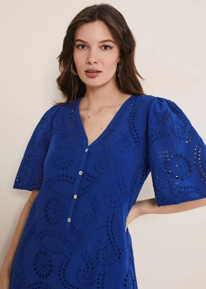 Phase Eight Dresses Meleri Broderie Dress Cobalt 8211 Women