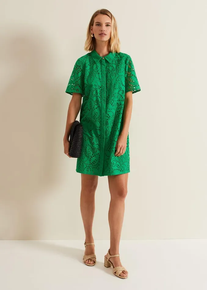 Phase Eight Dresses Nicky Broderie Swing Dress Green 8211 Women