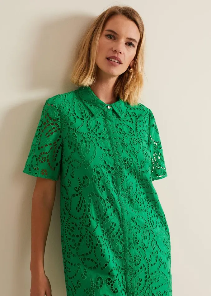 Phase Eight Dresses Nicky Broderie Swing Dress Green 8211 Women