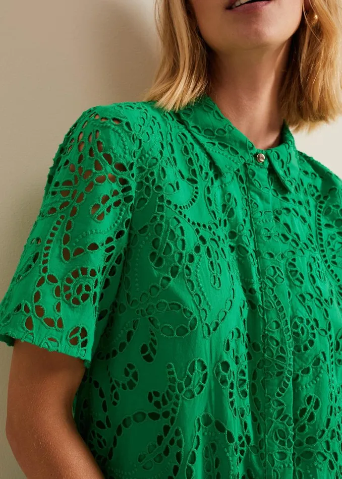 Phase Eight Dresses Nicky Broderie Swing Dress Green 8211 Women