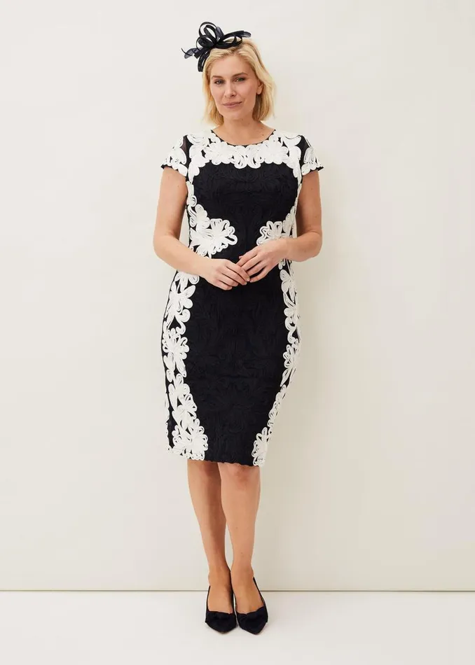 Phase Eight Dresses Nori Tapework Lace Fitted Dress Navyivory 8211 Women