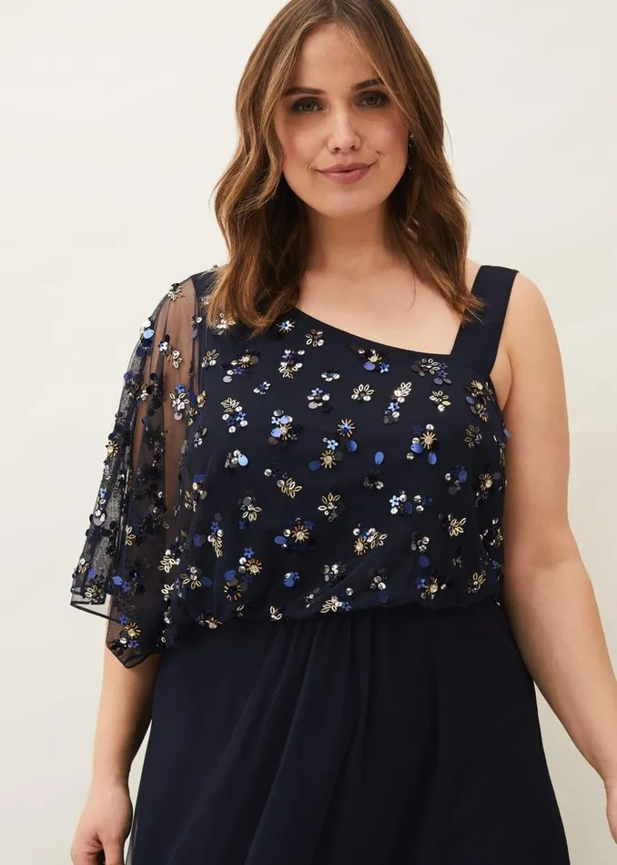 Phase Eight Dresses Orianne One Shoulder Tulle Dress Navy 8211 Women