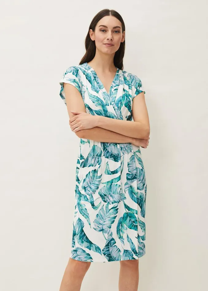 Phase Eight Dresses Palms Print Fitted Short Sleeved Jersey Dress Aquamarineecru 8211 Women