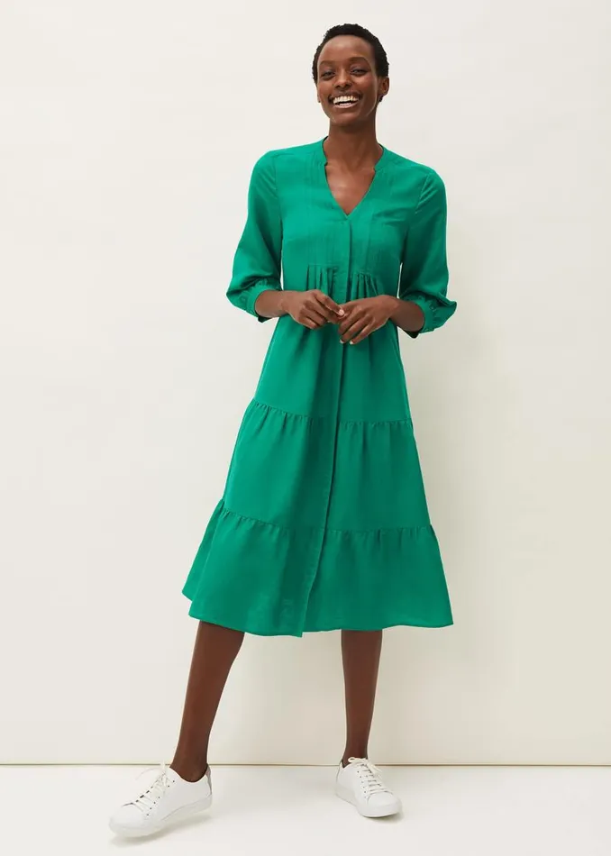Phase Eight Dresses Penele Linen Midi Dress Green 8211 Women