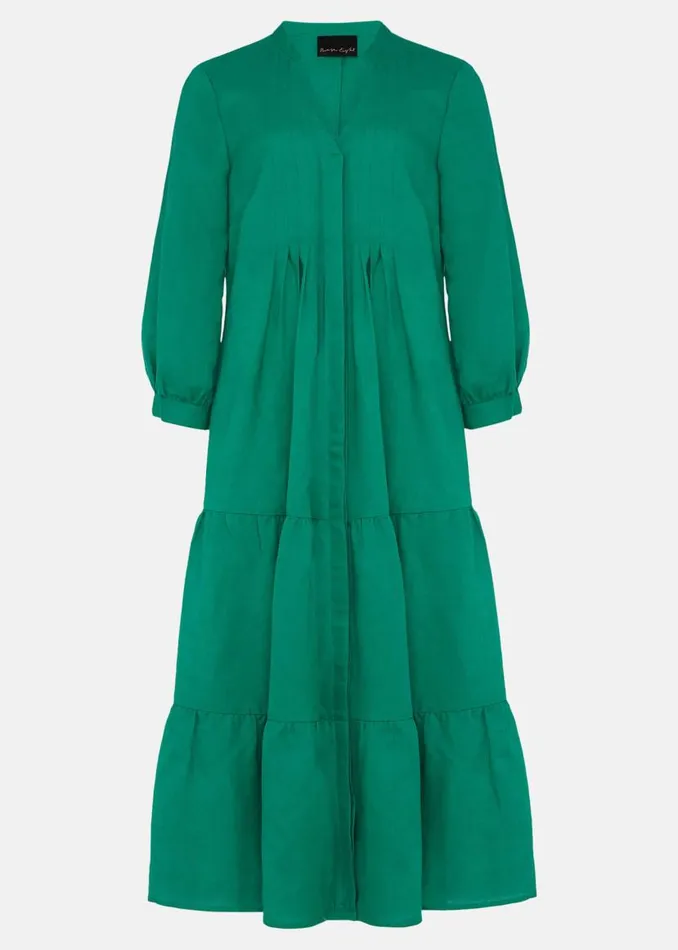 Phase Eight Dresses Penele Linen Midi Dress Green 8211 Women