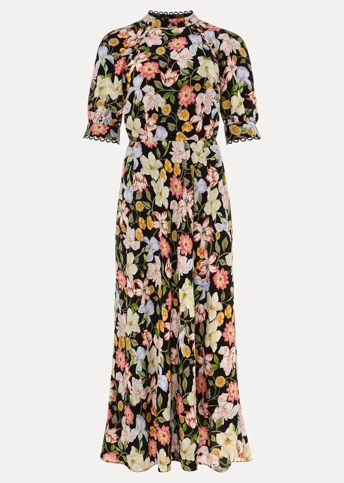 Phase Eight Dresses Penelope Floral Puff Sleeve Midi Dress Blackmulti 8211 Women