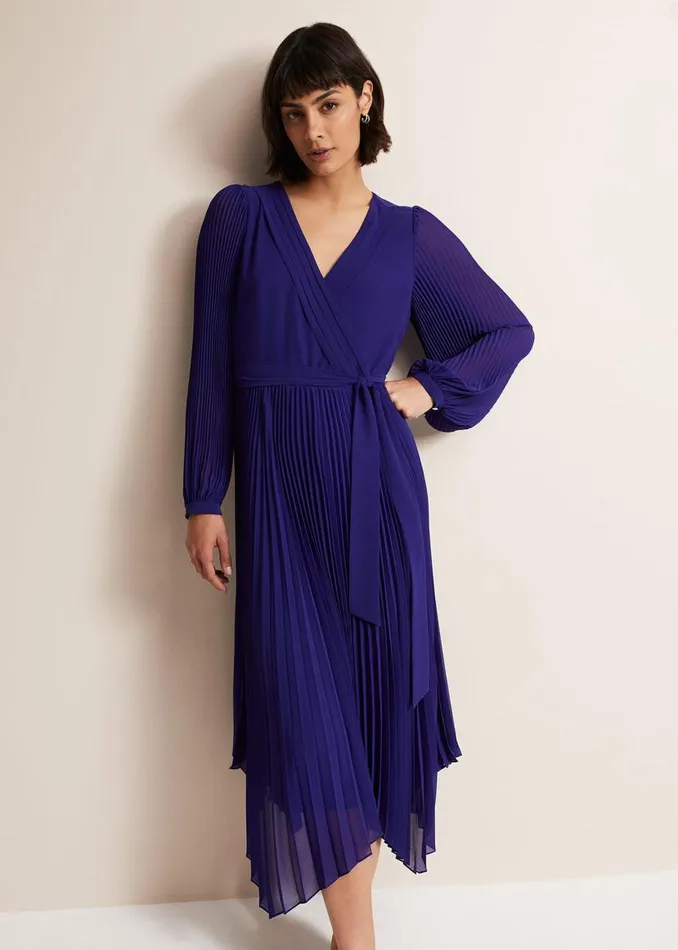 Phase Eight Dresses Petra Blue Pleated Midi Dress Cobalt 8211 Women