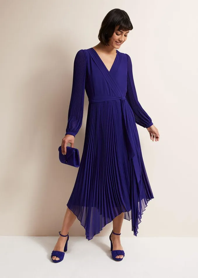 Phase Eight Dresses Petra Blue Pleated Midi Dress Cobalt 8211 Women
