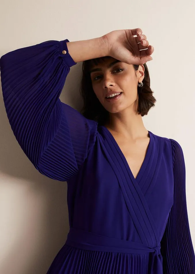 Phase Eight Dresses Petra Blue Pleated Midi Dress Cobalt 8211 Women