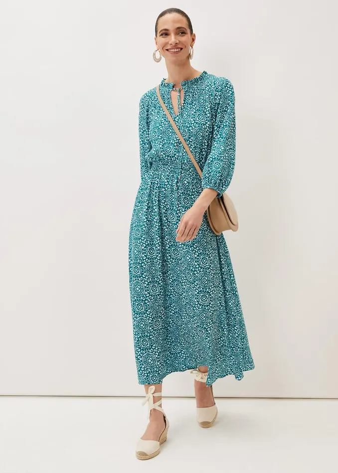 Phase Eight Dresses Phillipa Tile Print Midaxi Dress Tealivory 8211 Women