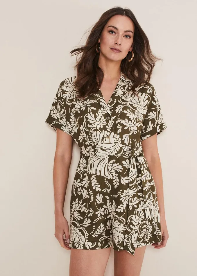 Phase Eight Dresses Rosalia Printed Playsuit Khaki 8211 Women