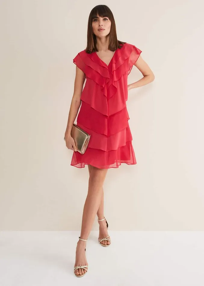 Phase Eight Dresses Sage Pleated Ruffle Mini Dress Raspberry 8211 Women