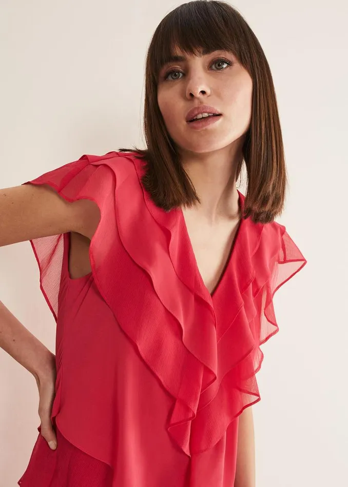 Phase Eight Dresses Sage Pleated Ruffle Mini Dress Raspberry 8211 Women