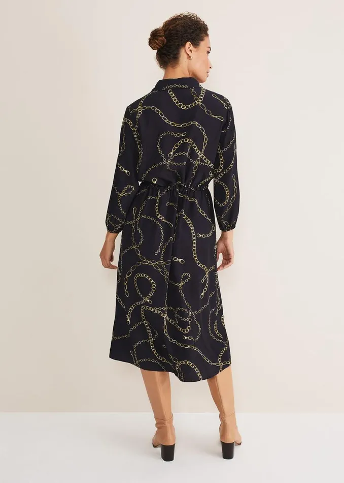 Phase Eight Dresses Tana Chain Print Shirt Midi Dress Navy 8211 Women