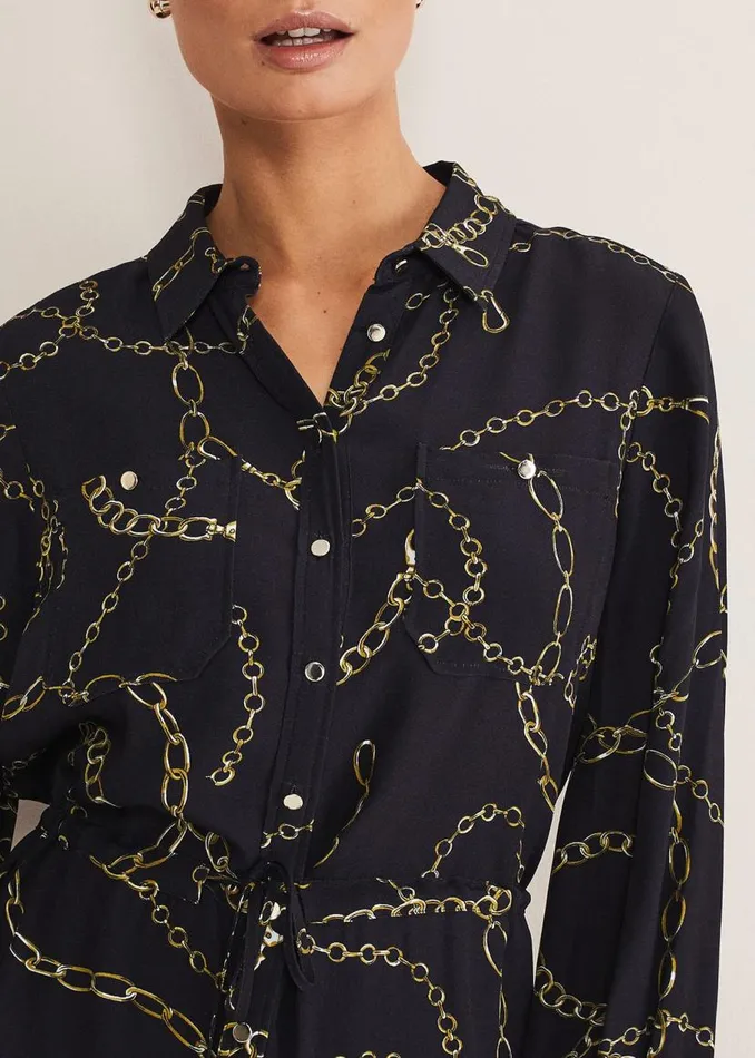 Phase Eight Dresses Tana Chain Print Shirt Midi Dress Navy 8211 Women
