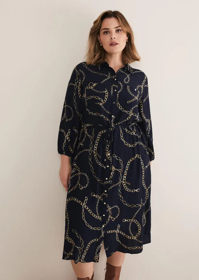 Phase Eight Dresses Tana Chain Print Shirt Midi Dress Navy 8211 Women