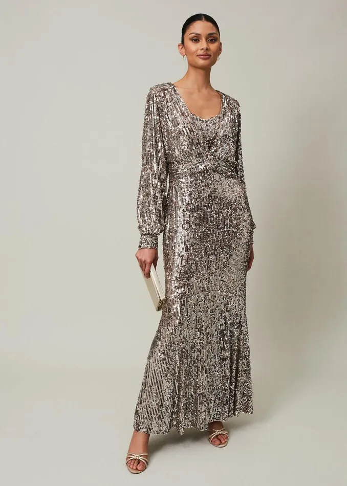 Phase Eight Dresses Thalia Sequin Maxi Dress Silver 8211 Women