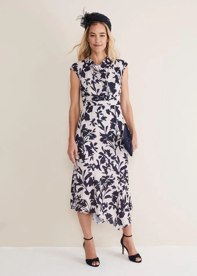 Phase Eight Dresses Willow Floral Cowl Neck Midi Dress Lattemulti 8211 Women