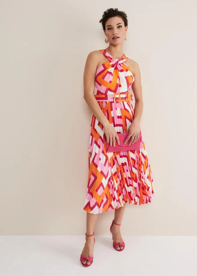 Phase Eight Dresses Yas Abstract Halterneck Midi Dress Pinkorange 8211 Women Phase Eight Dresses Yas Abstract Halterneck Midi Dress Pinkorange 8211 Women