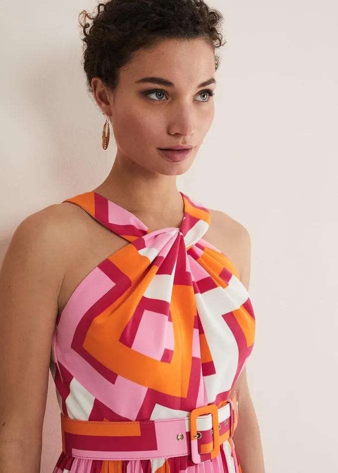 Phase Eight Dresses Yas Abstract Halterneck Midi Dress Pinkorange 8211 Women Phase Eight Dresses Yas Abstract Halterneck Midi Dress Pinkorange 8211 Women