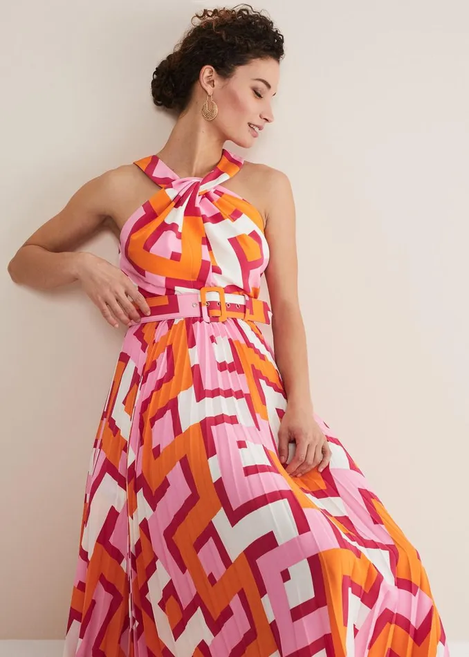 Phase Eight Dresses Yas Abstract Halterneck Midi Dress Pinkorange 8211 Women Phase Eight Dresses Yas Abstract Halterneck Midi Dress Pinkorange 8211 Women