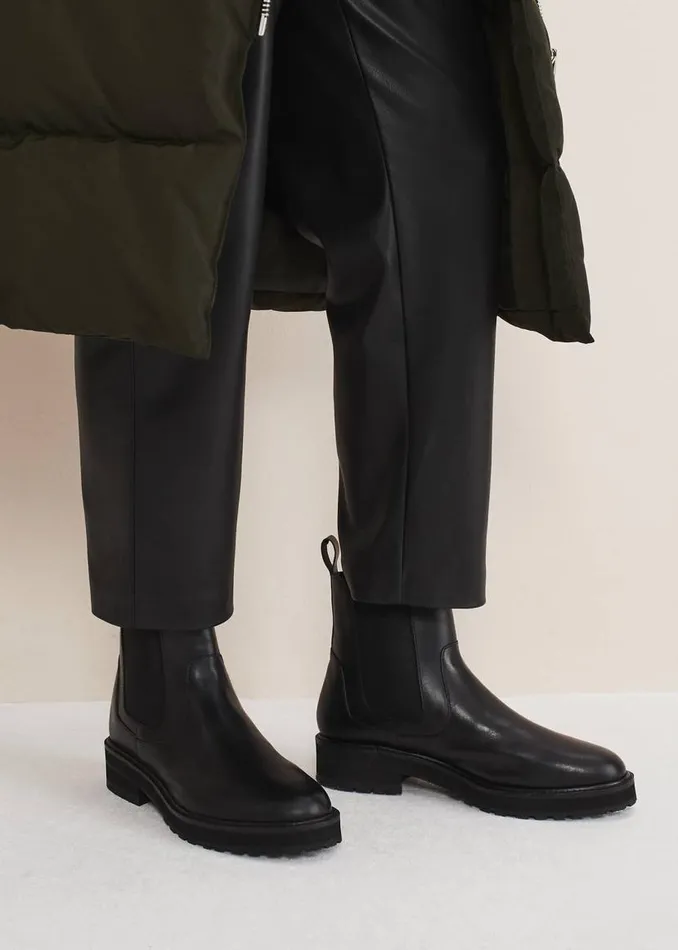 Phase Eight Heels Casual Leather Pull On Ankle Boots Black 8211 Women