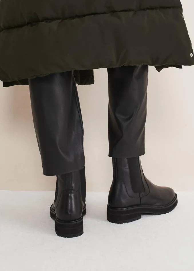 Phase Eight Heels Casual Leather Pull On Ankle Boots Black 8211 Women