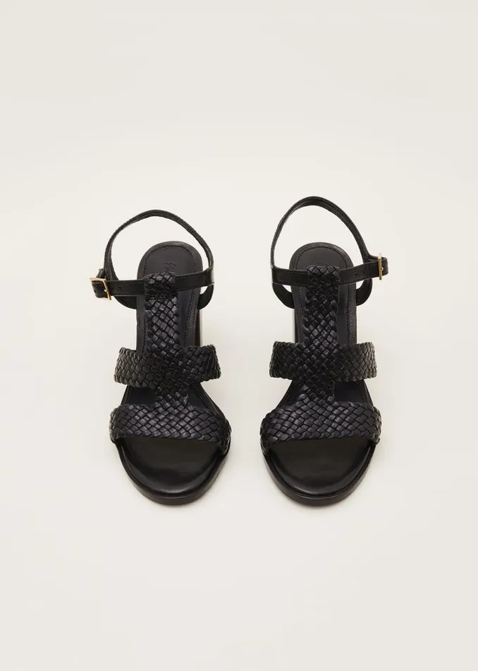 Phase Eight Heels Plaited T Bar Heeled Sandal Shoe Black 8211 Women