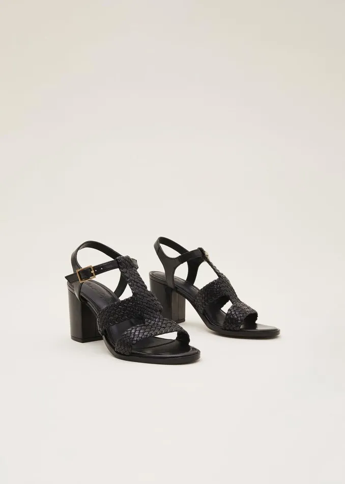 Phase Eight Heels Plaited T Bar Heeled Sandal Shoe Black 8211 Women
