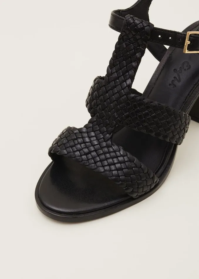 Phase Eight Heels Plaited T Bar Heeled Sandal Shoe Black 8211 Women
