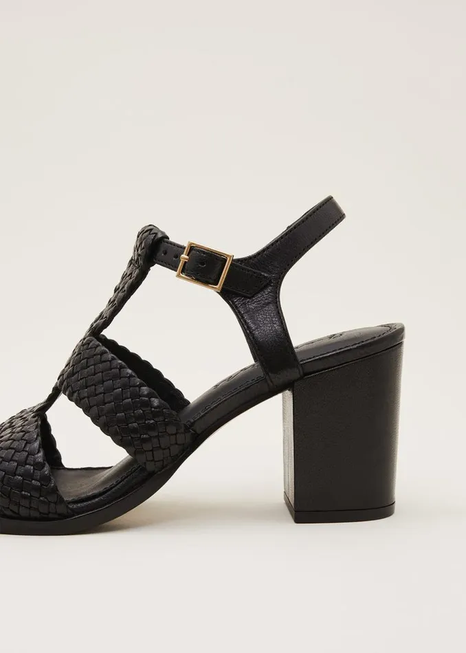 Phase Eight Heels Plaited T Bar Heeled Sandal Shoe Black 8211 Women