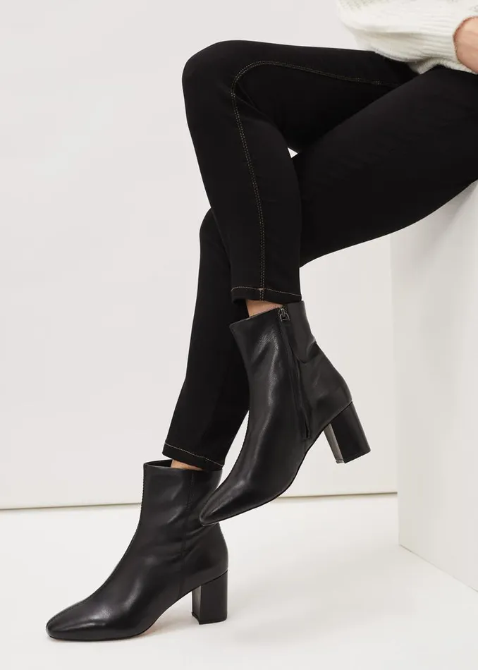 Phase Eight Heels Stitched Leather Boot Black 8211 Women