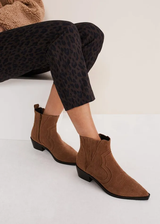 Phase Eight Heels Suede Ankle Boots Tan 8211 Women
